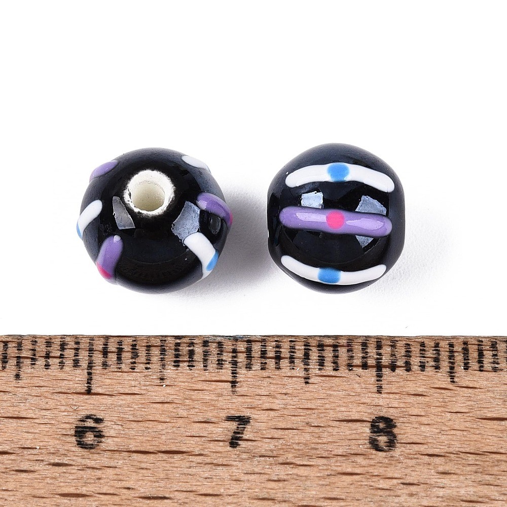 50pcs Ceramic Round Beads Striped Dot Spacer Beads for Bracelet Jewelry Making