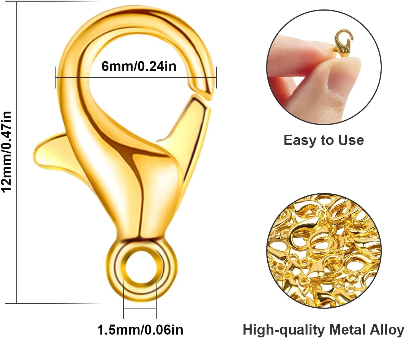 100Pcs Versatile Gold Lobster Clasps 12mm x 6mm – Ideal for Handcrafted Jewelry