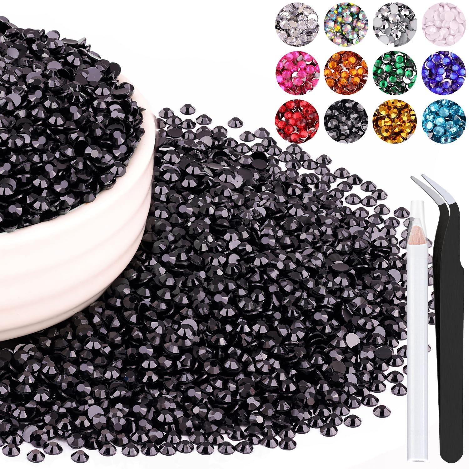 8000PCS 3mm Resin Black Rhinestones Bulk for Crafting, Flatback Bedazzling Cr…