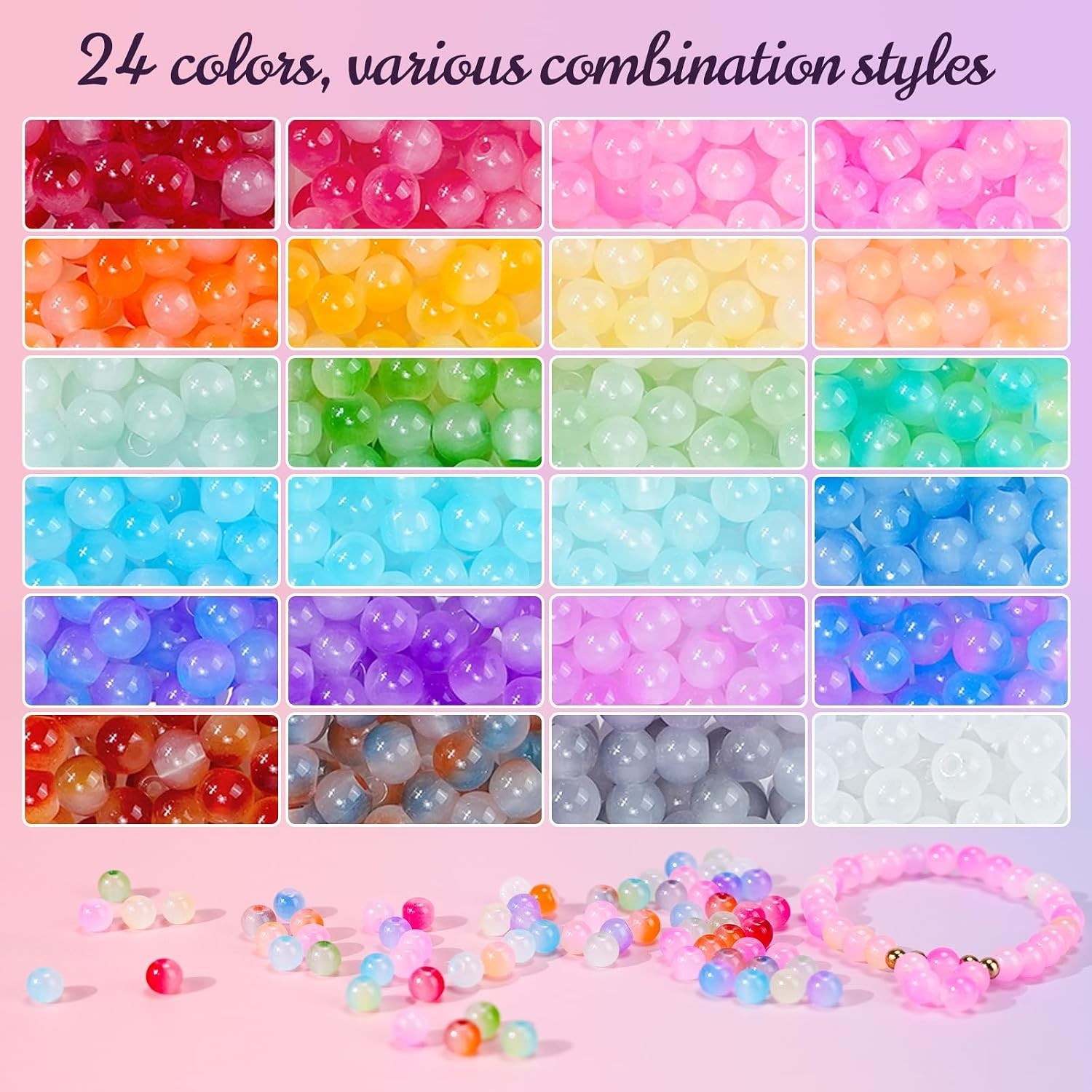 Glass Beads for Bracelets 1400pcs Bracelet Making Kit 6mm Glass Bead for Jewelry