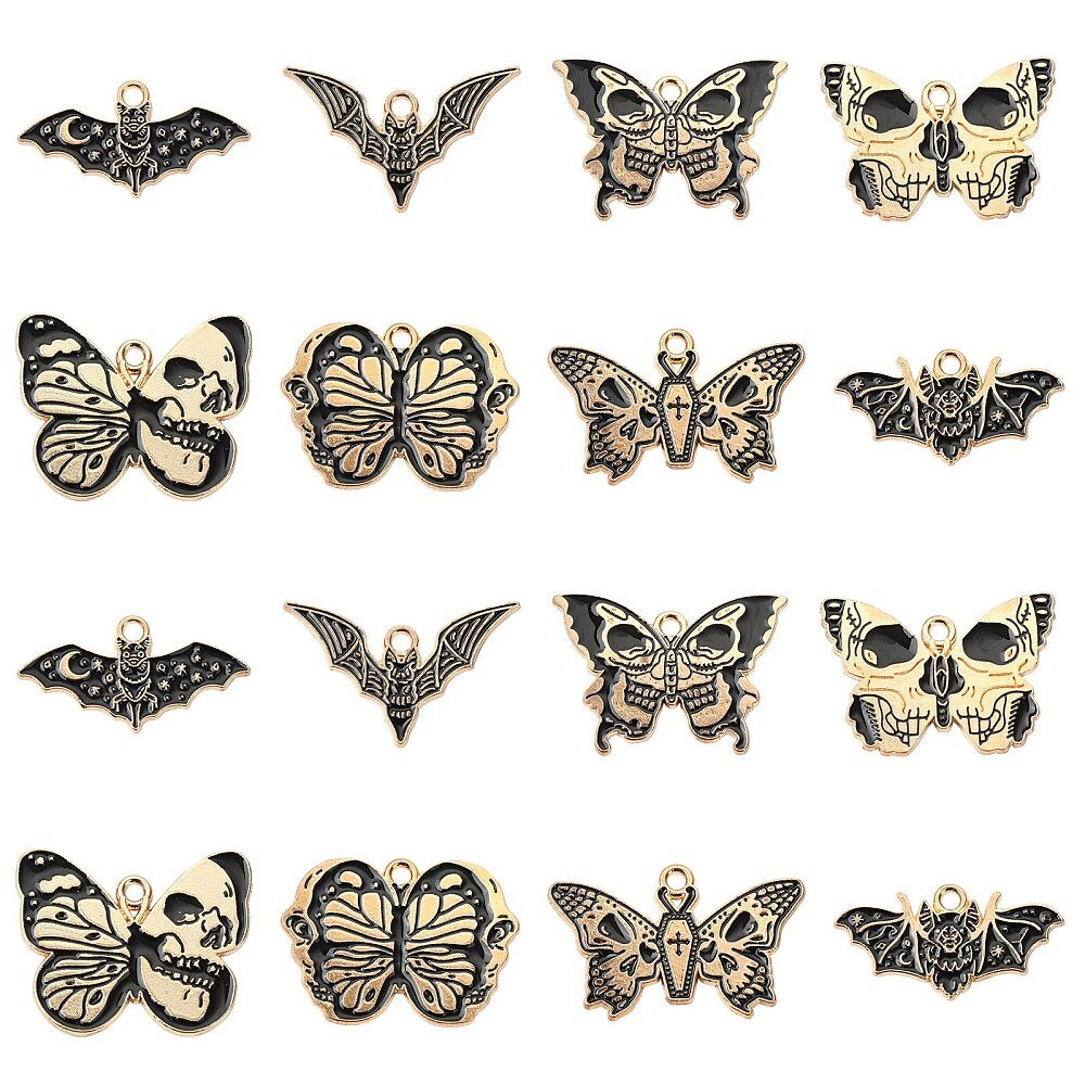 40Pcs Butterfly Pendant Hang Dangle Charm Skull Printed Necklace Keychain Making