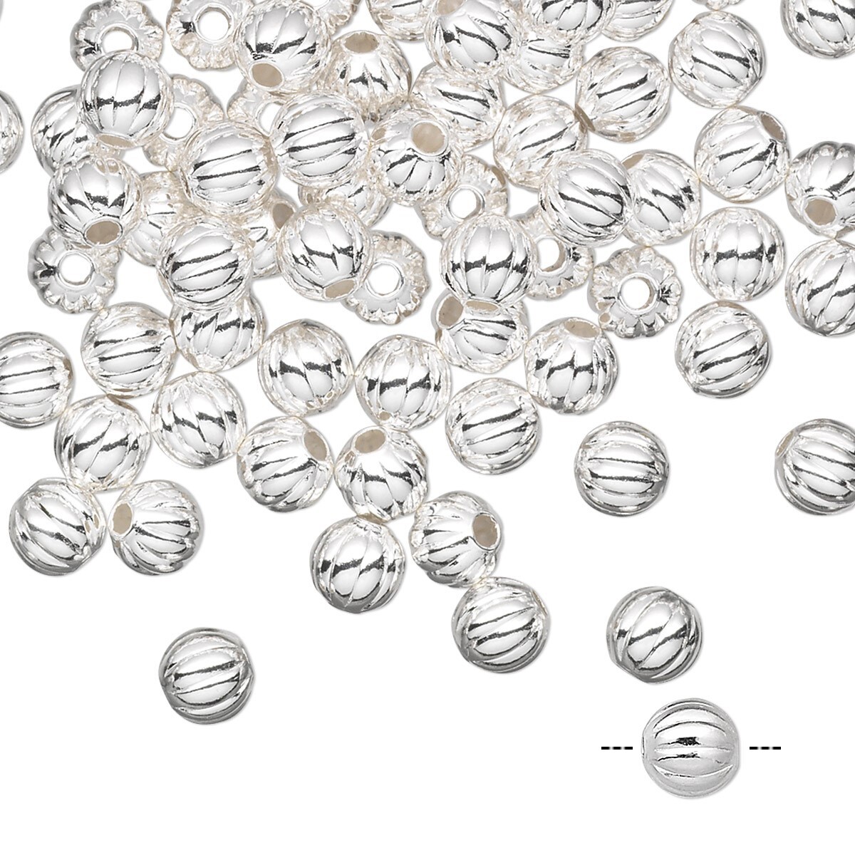 Bead, 100 Silver Plated Brass 5mm Corrugated Round Beads with 1.2mm Hole