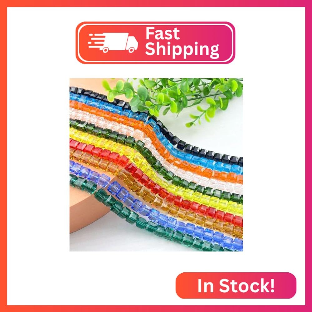 Jmassyang 100 Pieces 6mm Cube Crystal Glass Beads Square Spacer Beads with Hole