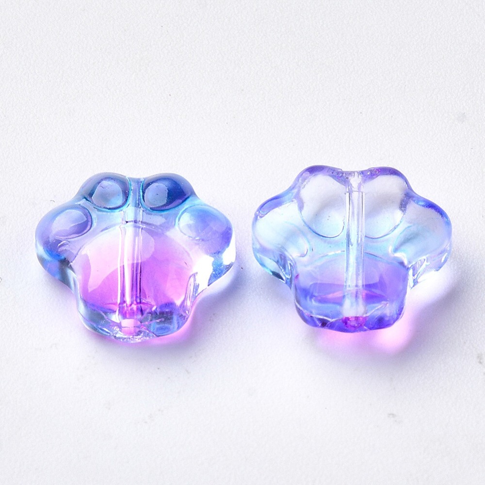 4 Glass Paw Print Beads Purple Blue Dog Jewelry Supplies 12mm Animal Jewelry