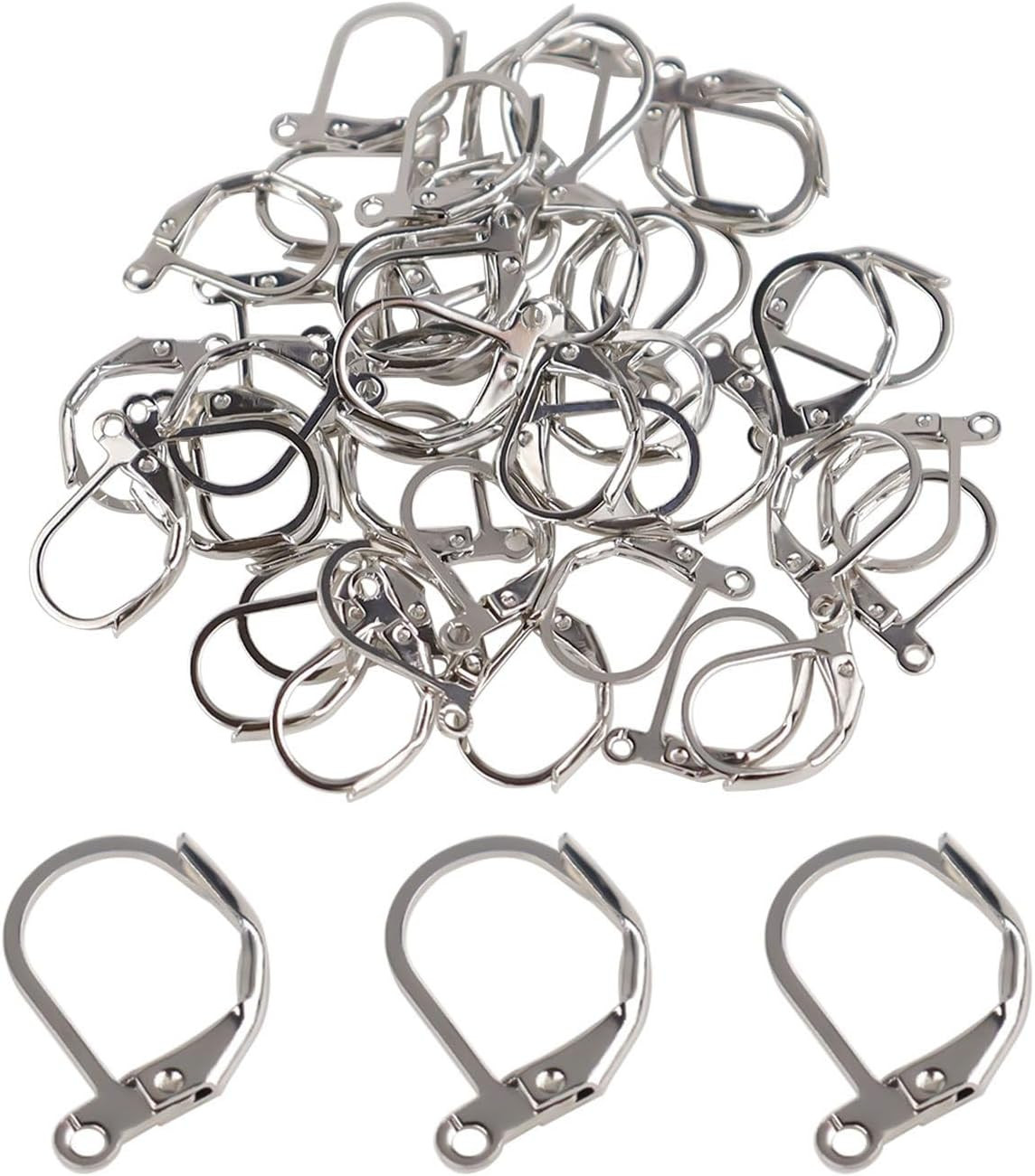 50PCS Silver Leverback Earring Hooks Hypoallergenic Brass Ear Wire Jewelry Makin