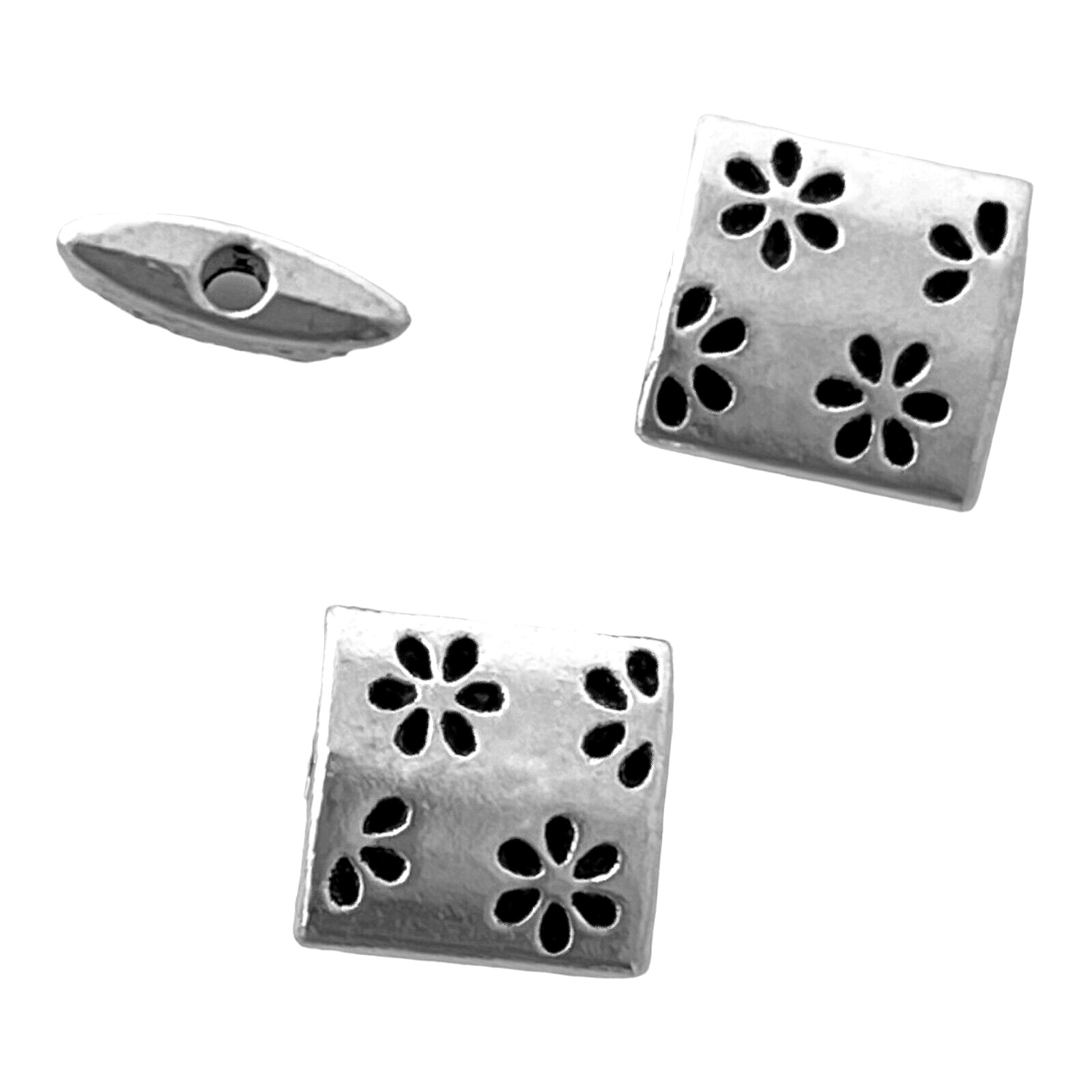 20 pcs Spacer Beads Tibetan Silver 10x3mm Flat Square Flower Imprint Bali Metal