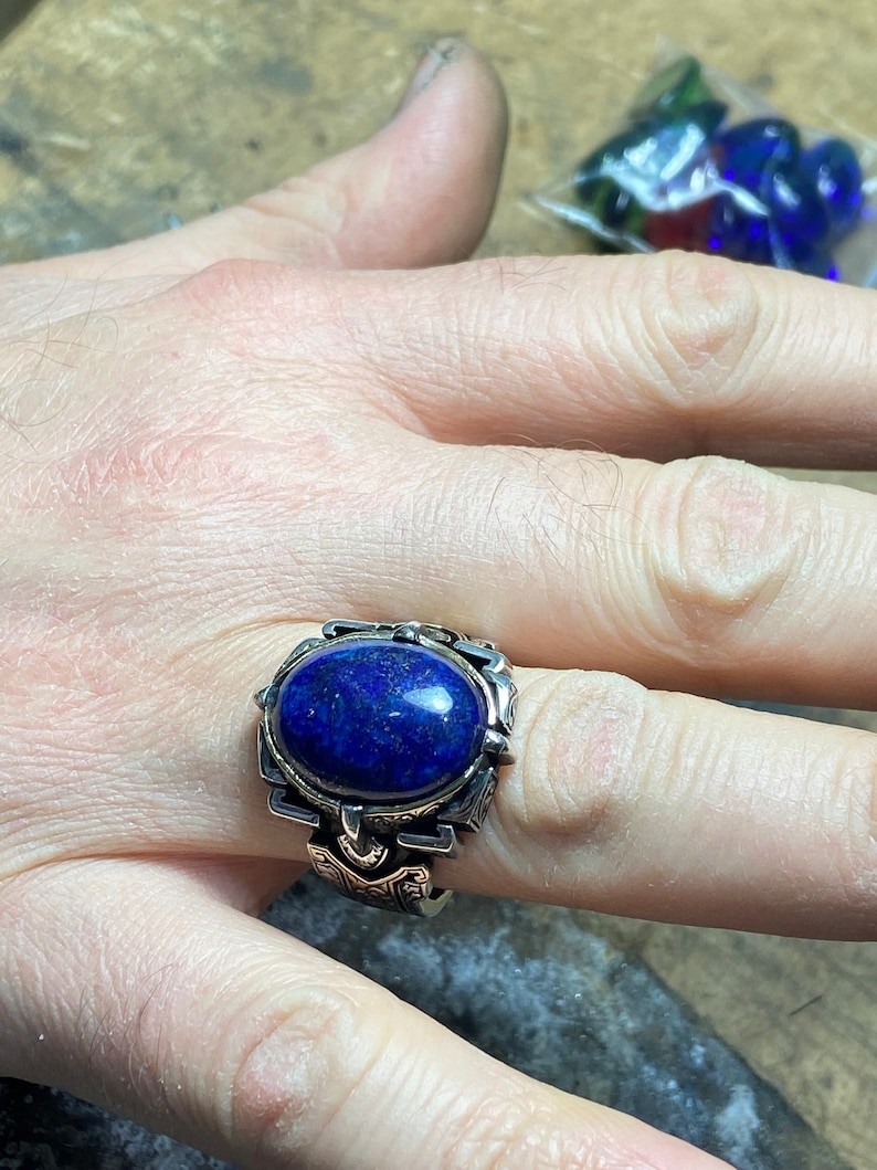 Natural Lapis Lazuli Ring 925 Sterling Silver Antique Warrior Style Handmade Jew
