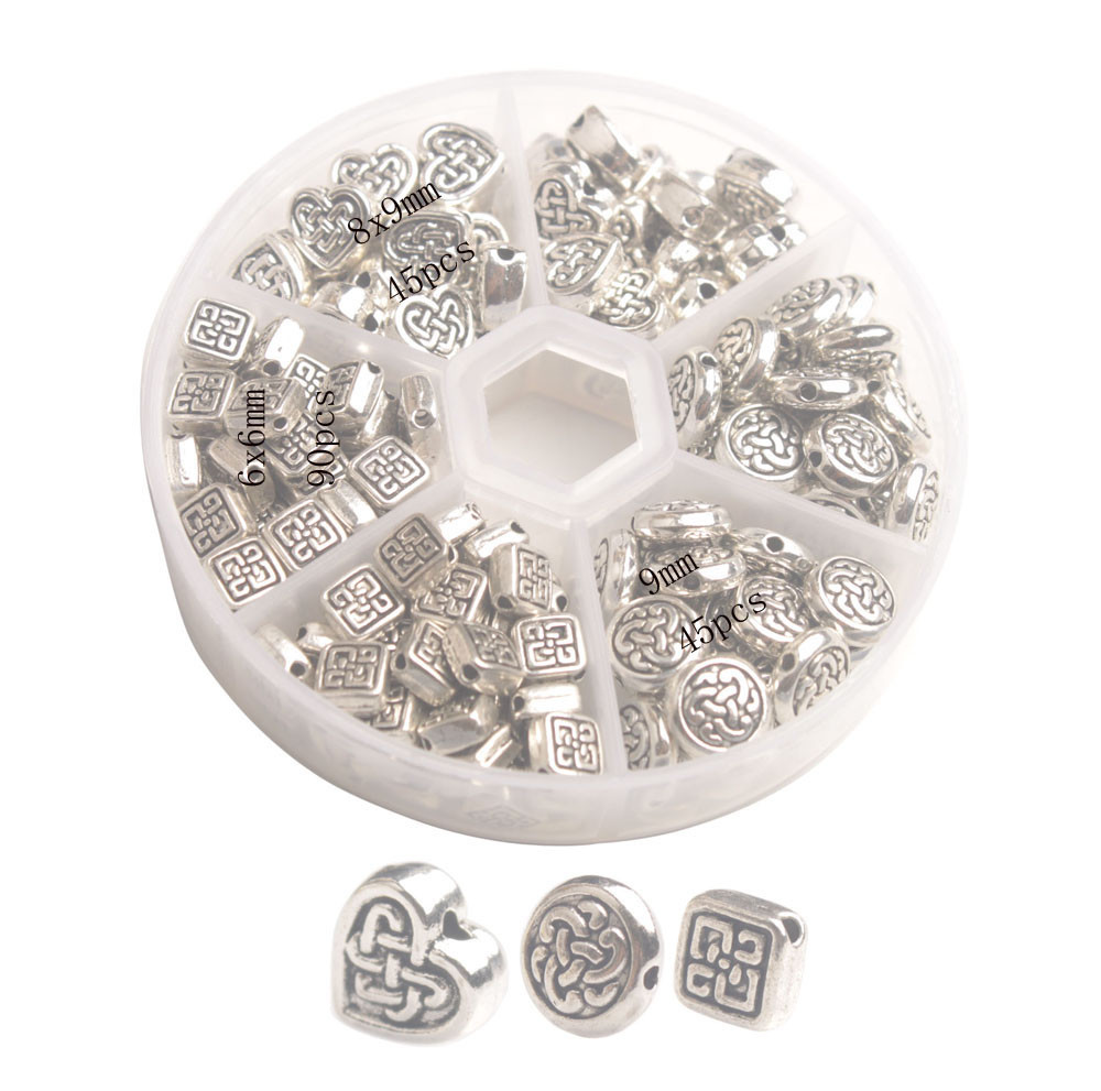180PCS/Box Antiqued Silver Metal Knot Spacer Beads for Jewelry Making