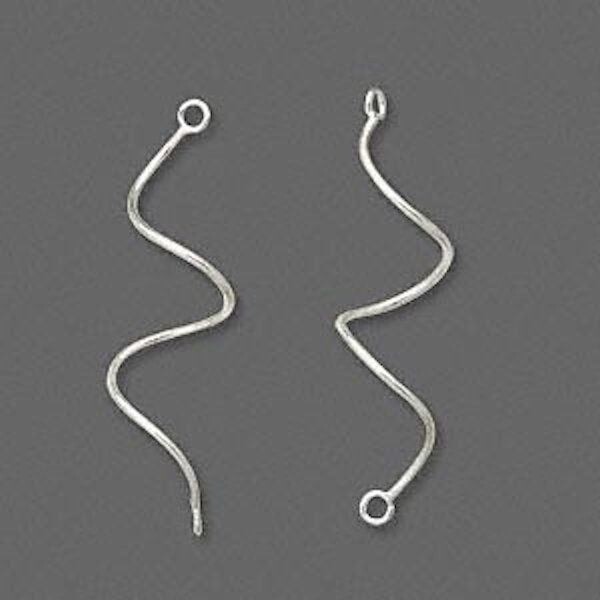 Link, Fine Silver, 2 Sterling Silver 30x10mm Curved Swirl Link Earring Connector