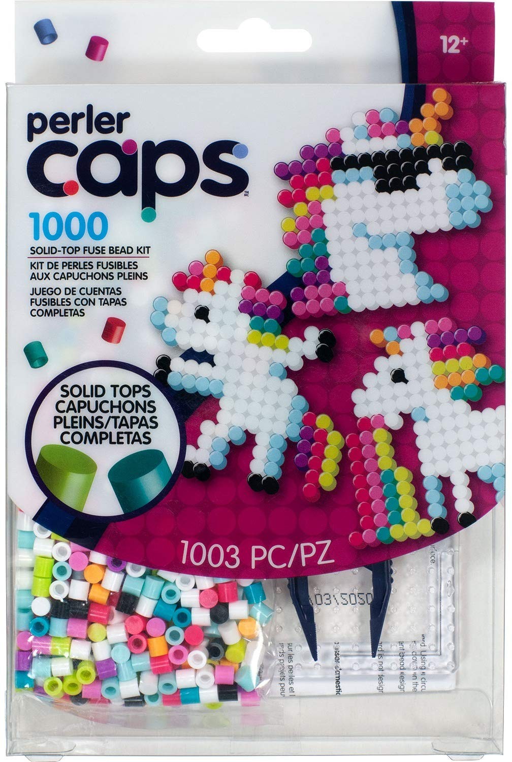 Perler 80-54656 Solid-Top Cap 1006pcs, Unicorn Pattern Starter Kit