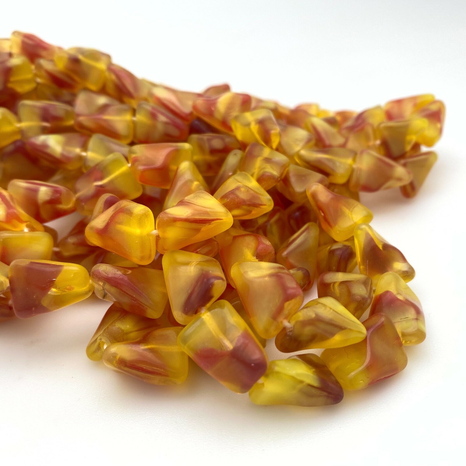 Vintage West Rectangle Twisted Red/Yellow German Glass Beads (11x15mm) (YGG8)