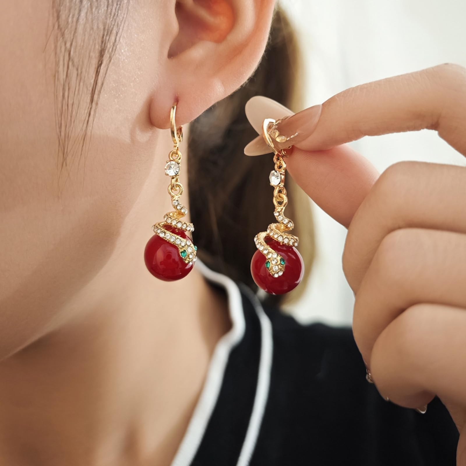 Chinese New Year Snake Earrings for Women, Statement Gold Plated Rhinestone Spar