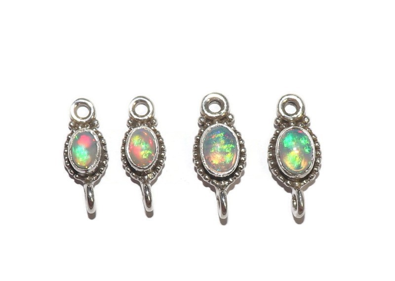 Natural Ethiopian opal connector sterling silver links for DIY jewelry making