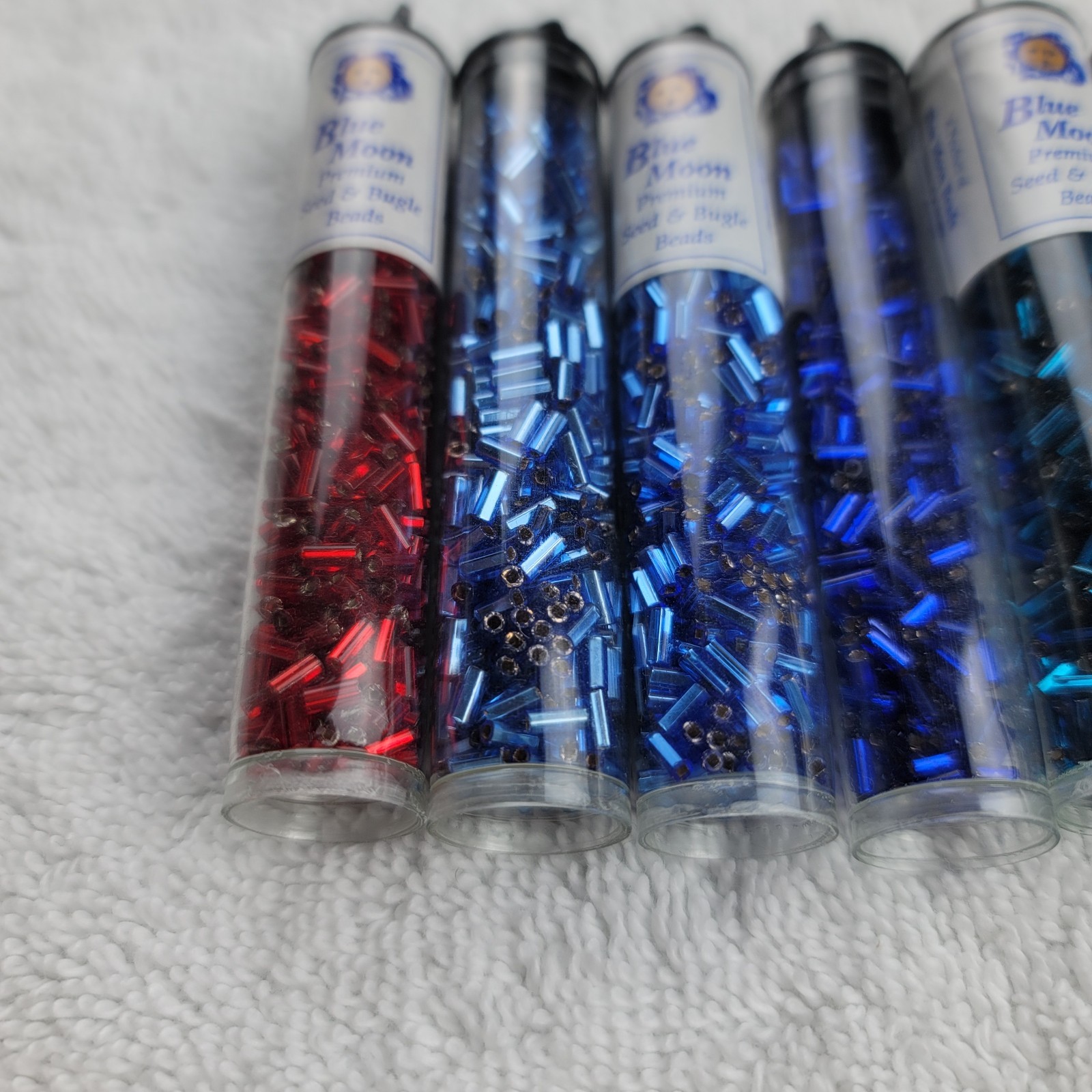 Blue Moon Czech Glass Seed Bugle Beads Tube Lot AB Blue Red Black Clear Bronze