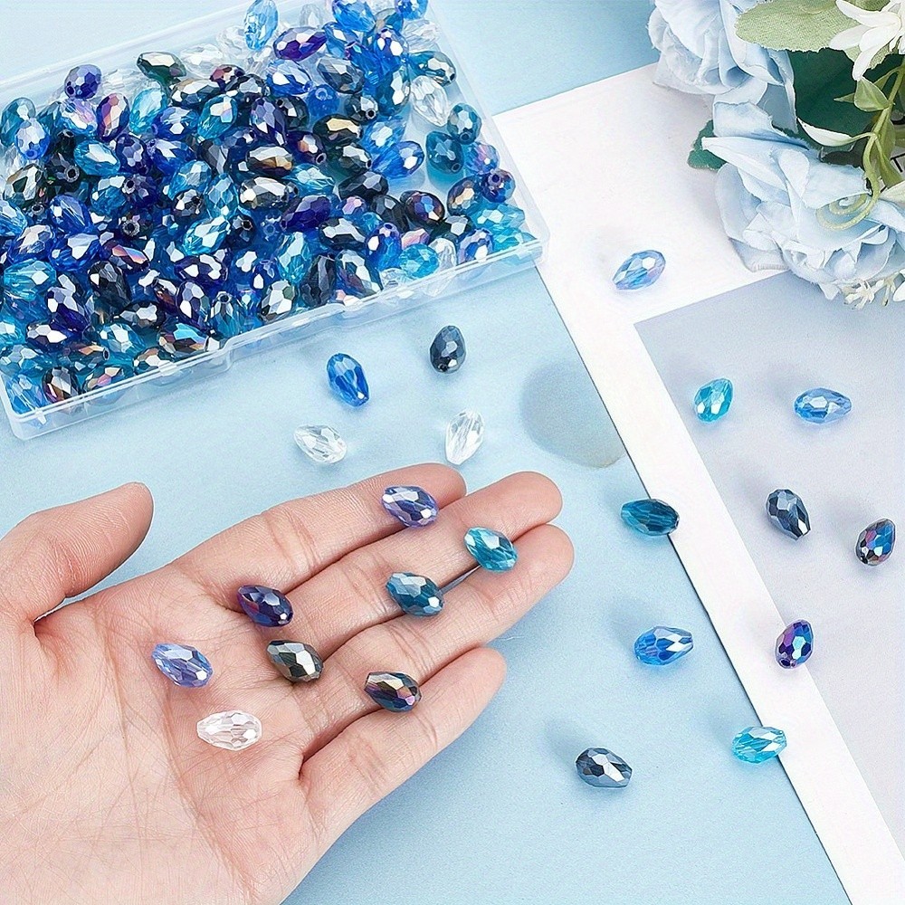 200pcs 8 colors Transparent Electroplate Glass Beads AB color Faceted Teardrop