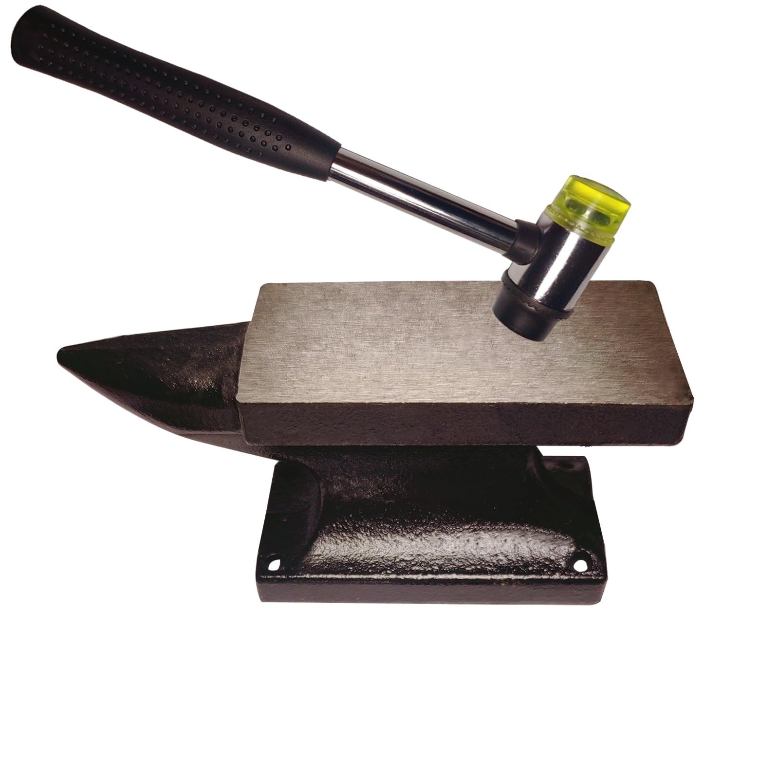 Mini Horn Anvil Set 3lbs Forged Iron with Rubber Hammer for Jewelry & Blacksmith