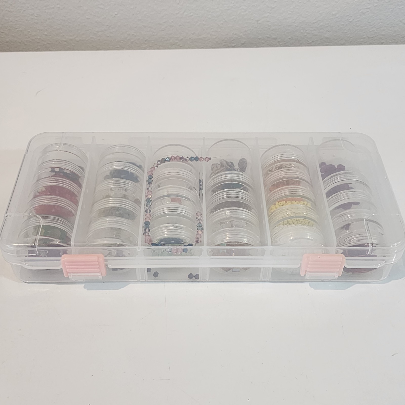 Bead Starter Set Clear Plastic Case w/ Multi Colored Sized Beads 10-3/4 x 5