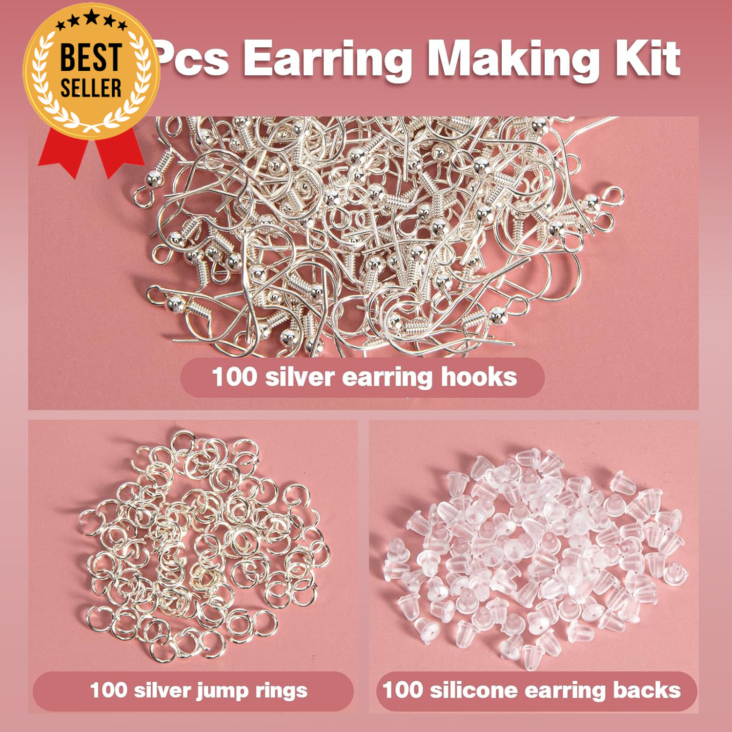300PCS 925 Sterling Silver Earring Hooks DIY Jewelry Making Supplies Kit