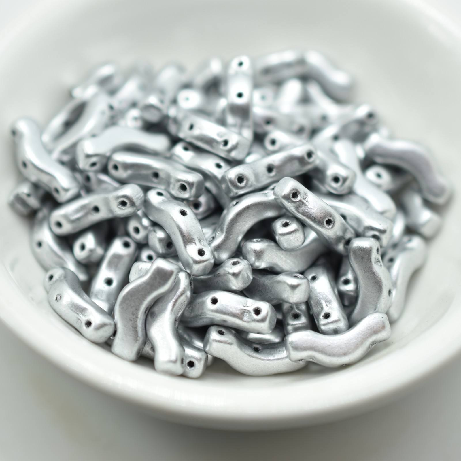 30 Beads – Bridge 3x12mm Matte Metallic Aluminum Silver 3-Hole Czech Glass