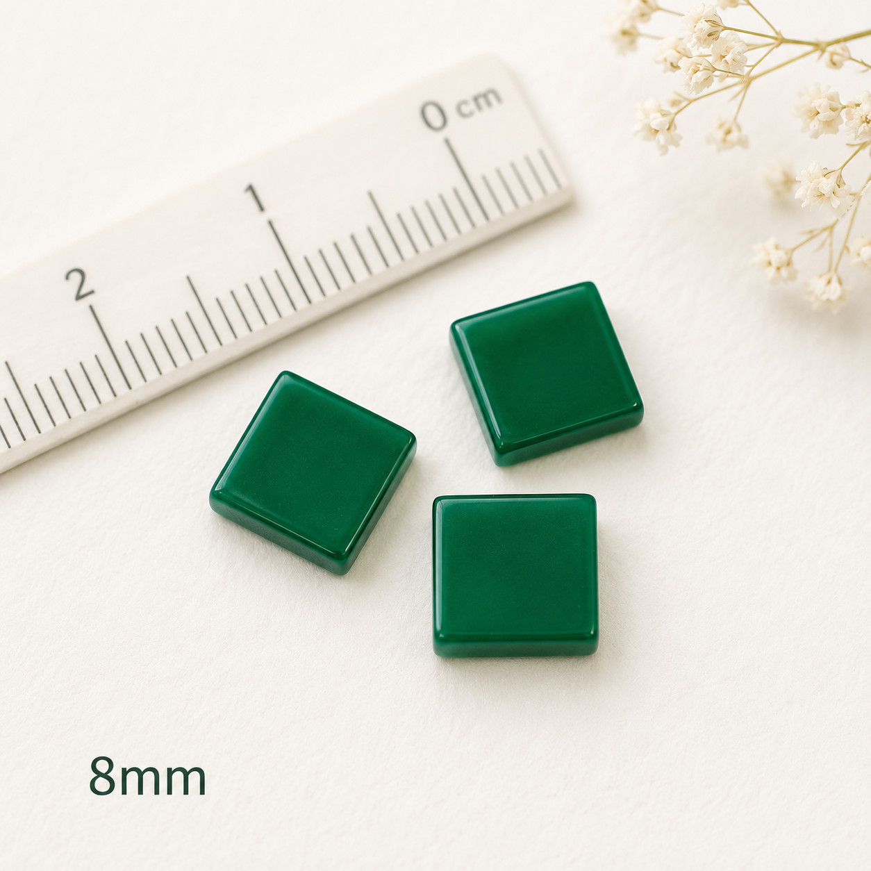 8×8 MM Square Flat Natural Green Onyx Discs Loose Gemstone Natural Gems 2 Pcs