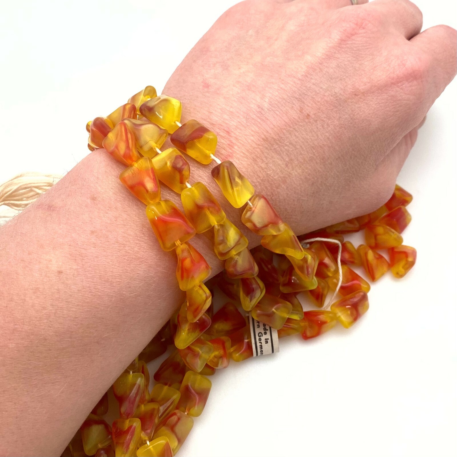 Vintage West Rectangle Twisted Red/Yellow German Glass Beads (11x15mm) (YGG8)