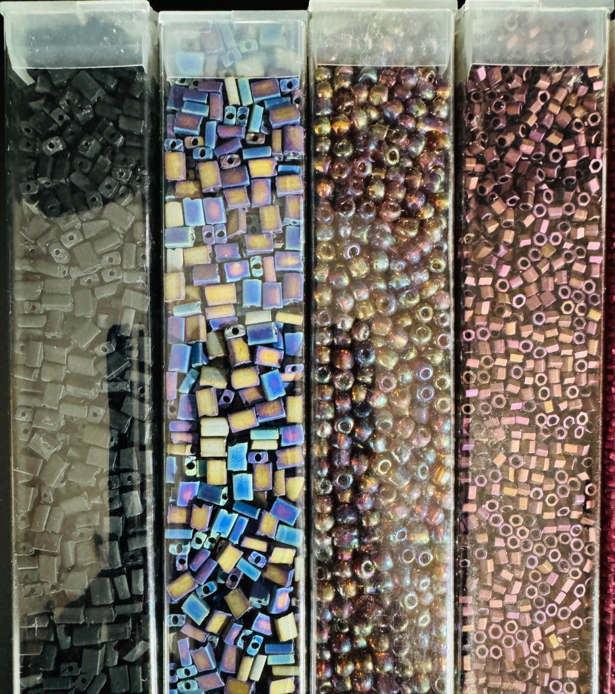 Glass Seed Bead Lot 26 Tubes – Iridescent Neon Mix Different Sizes NOS