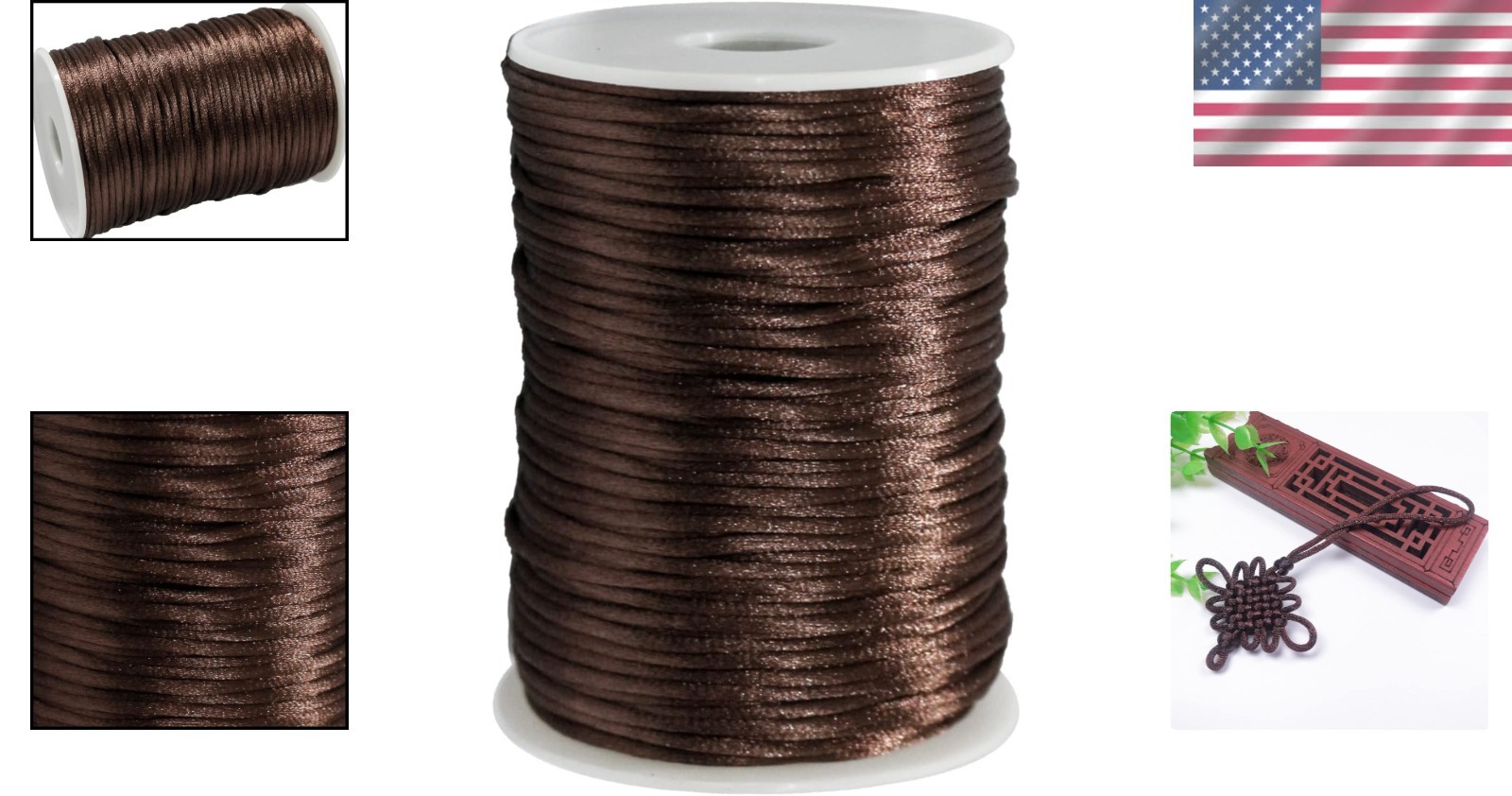 100 Yards Rattail Satin Cord – 2mm Brown for Elegant Crafting & Jewelry