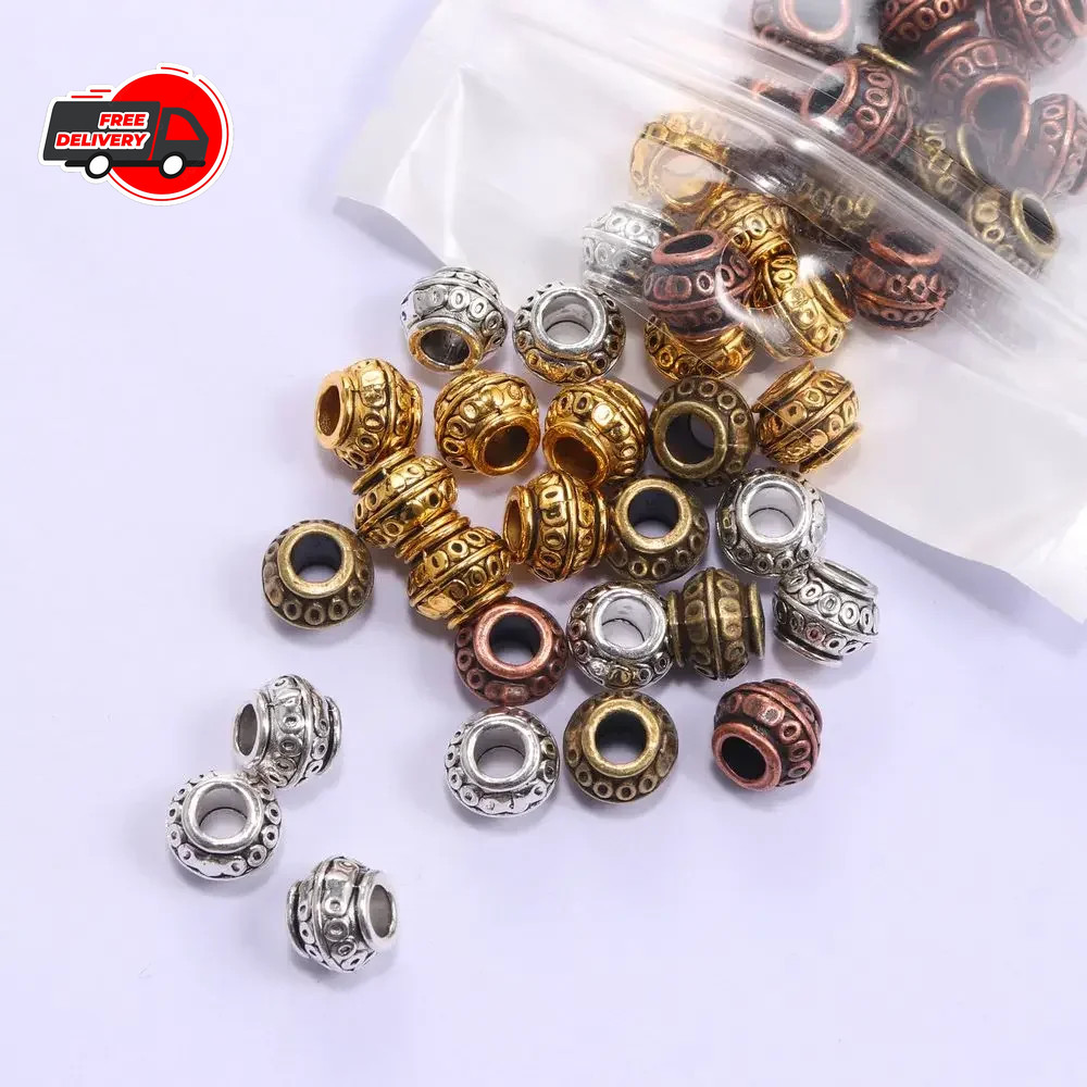 Tibetan Tube Spacer Beads Big Hole Metal Jewelry Bracelet Making 50 Pcs