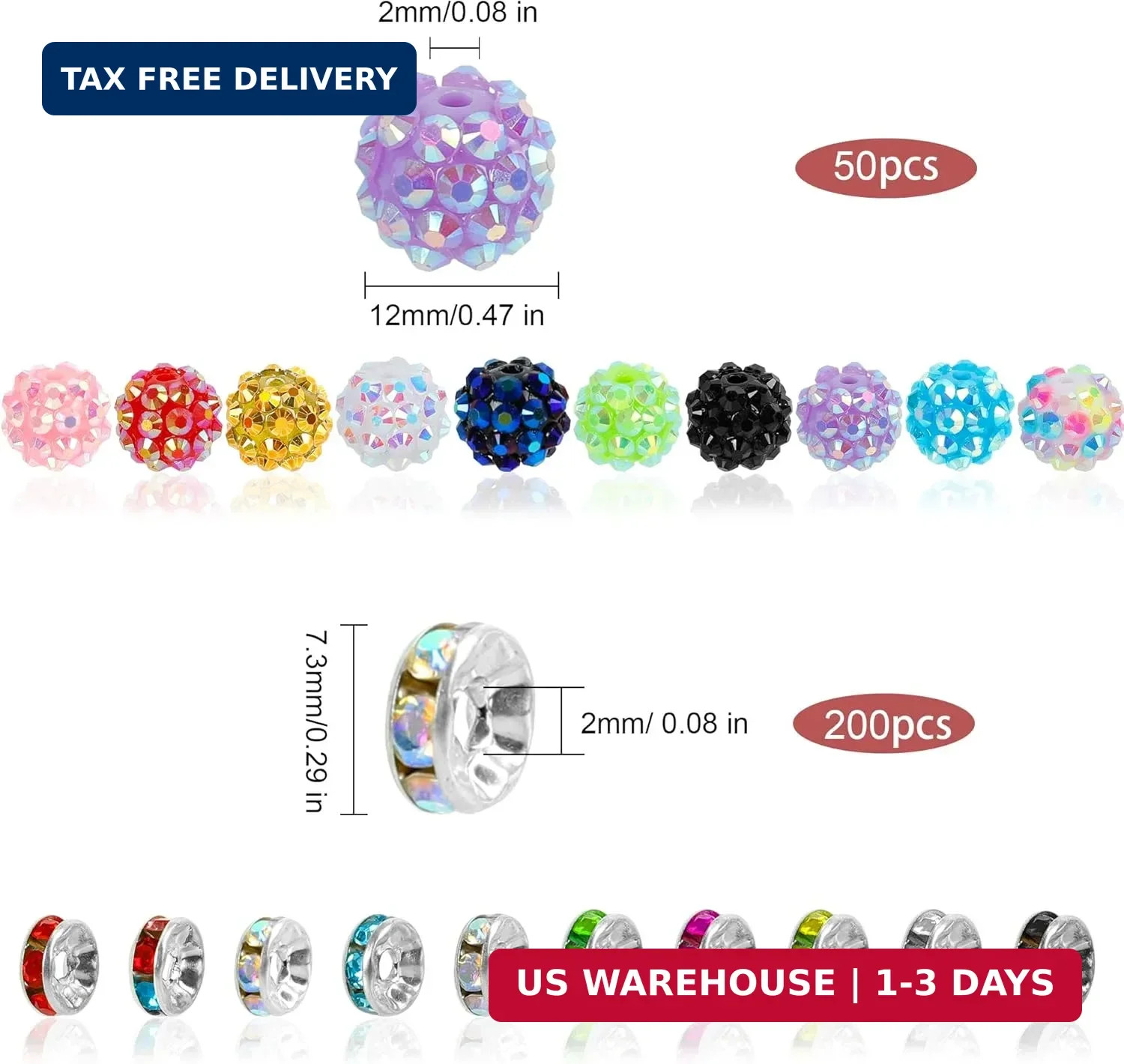 250 Pcs Beads for Pens, Focal Beads for Beadable Pens, Rhinestone Bead, Spacer B