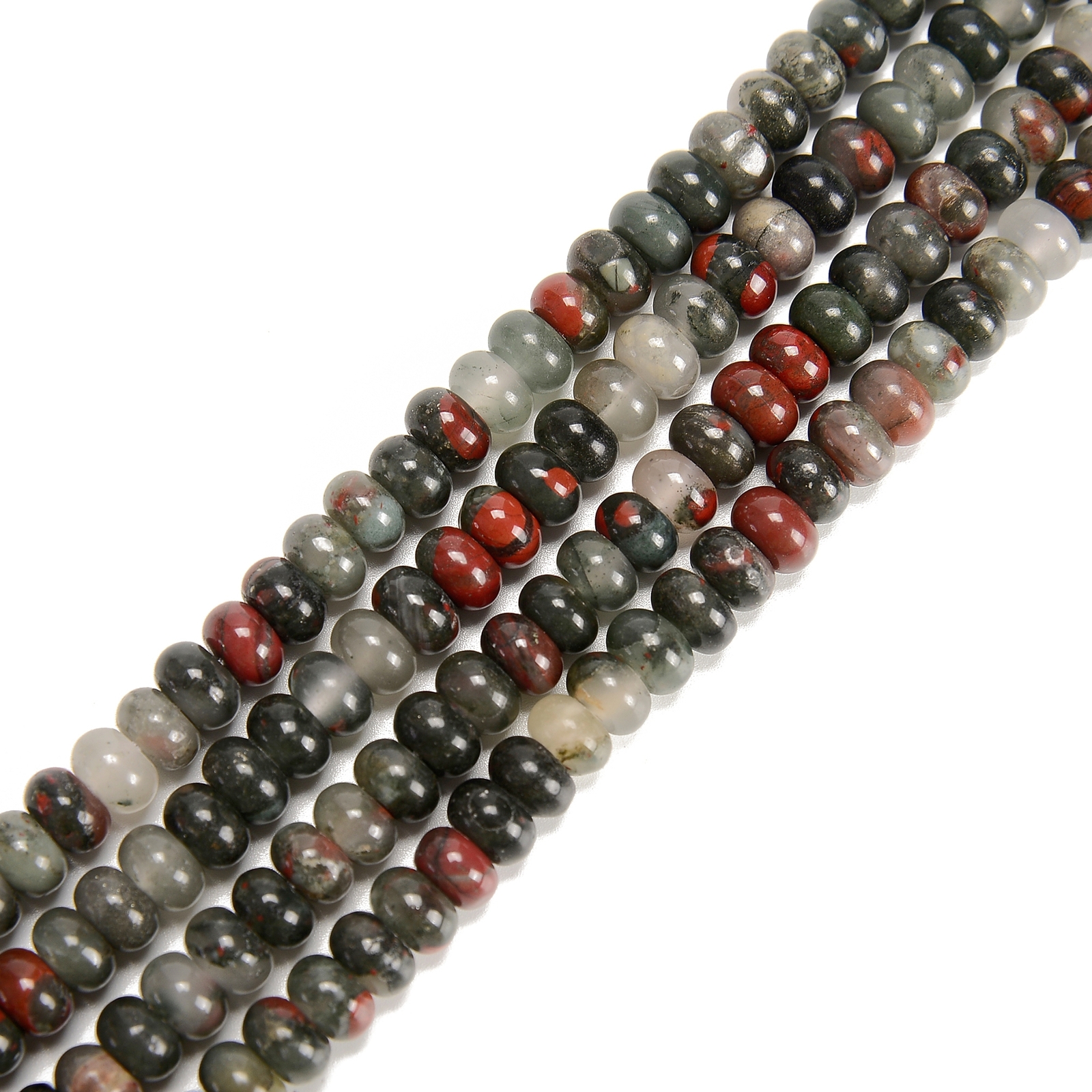 African Bloodstone Smooth Rondelle Beads 5x8mm 6x10mm 15.5″ Strand