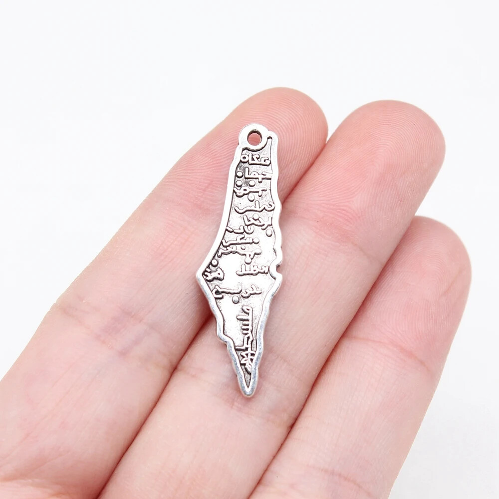 20pcs 34x11mm Antique Silver Color Israel Map Charms Pendant