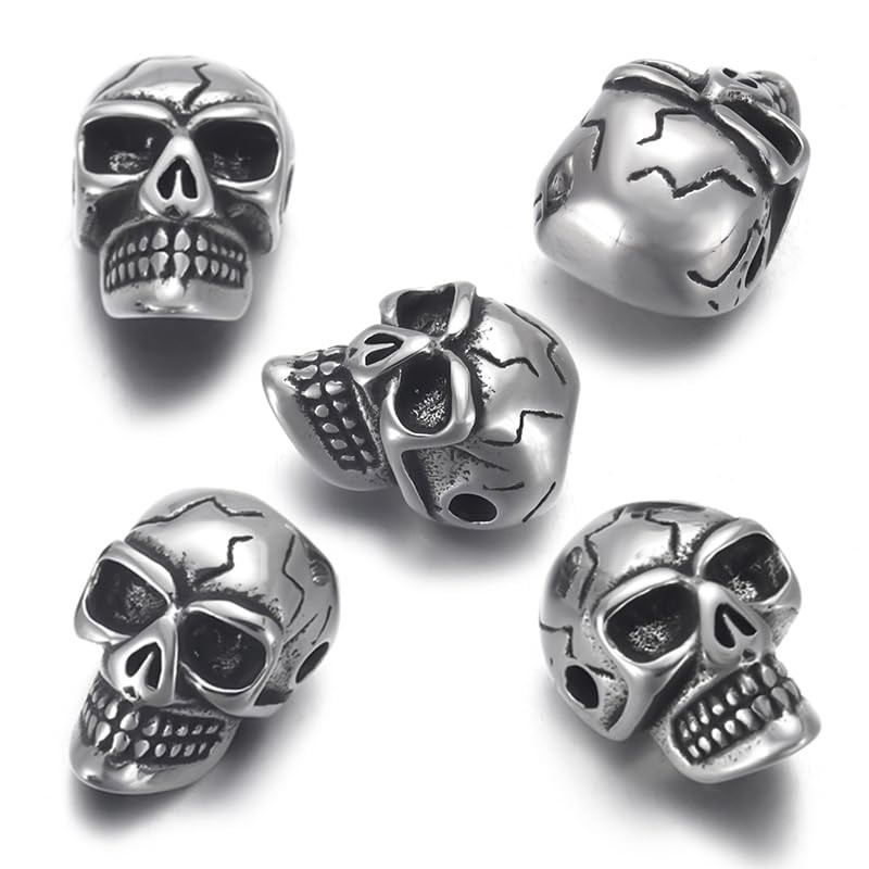 5 Pcs Stainless Steel Metal Skull Beads spacer beads for jewelry making (Styl…