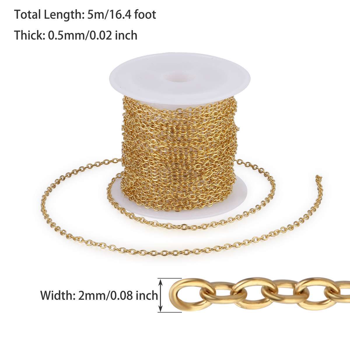 Stainless Steel Gold Steel Tone Cable Link Chain For DIY Necklace Jewelry Making