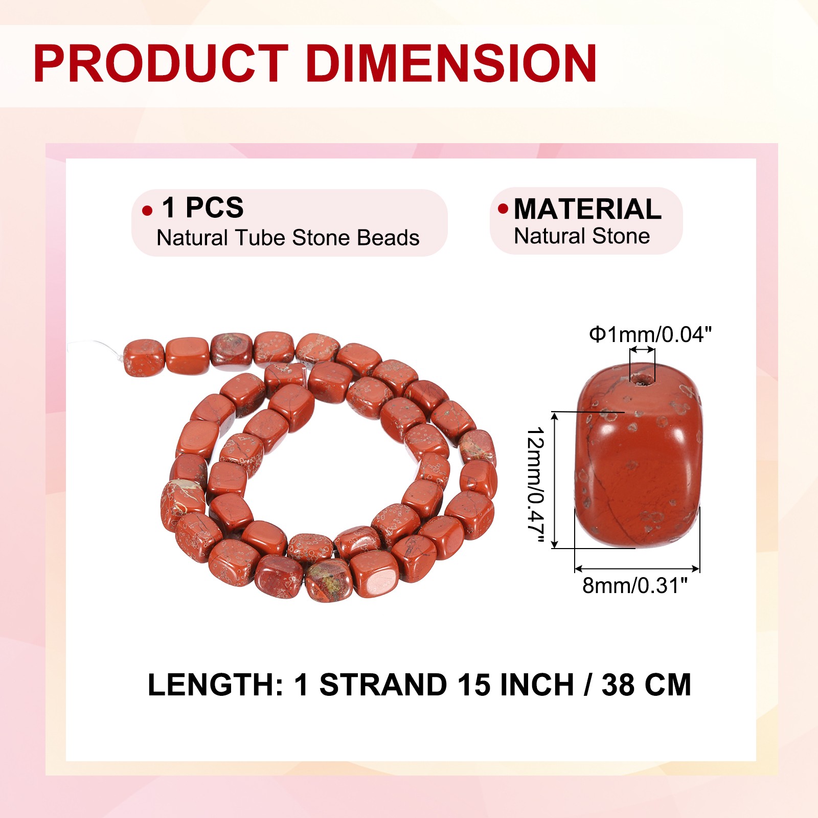 Natural Stone Gemstone Beads 15″ 12x8mm Cuboid Spacer Bead, Deep Red