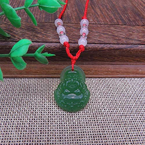Green Jade Buddha Circle Red String Pendant Necklace – Chinese Traditional – 08
