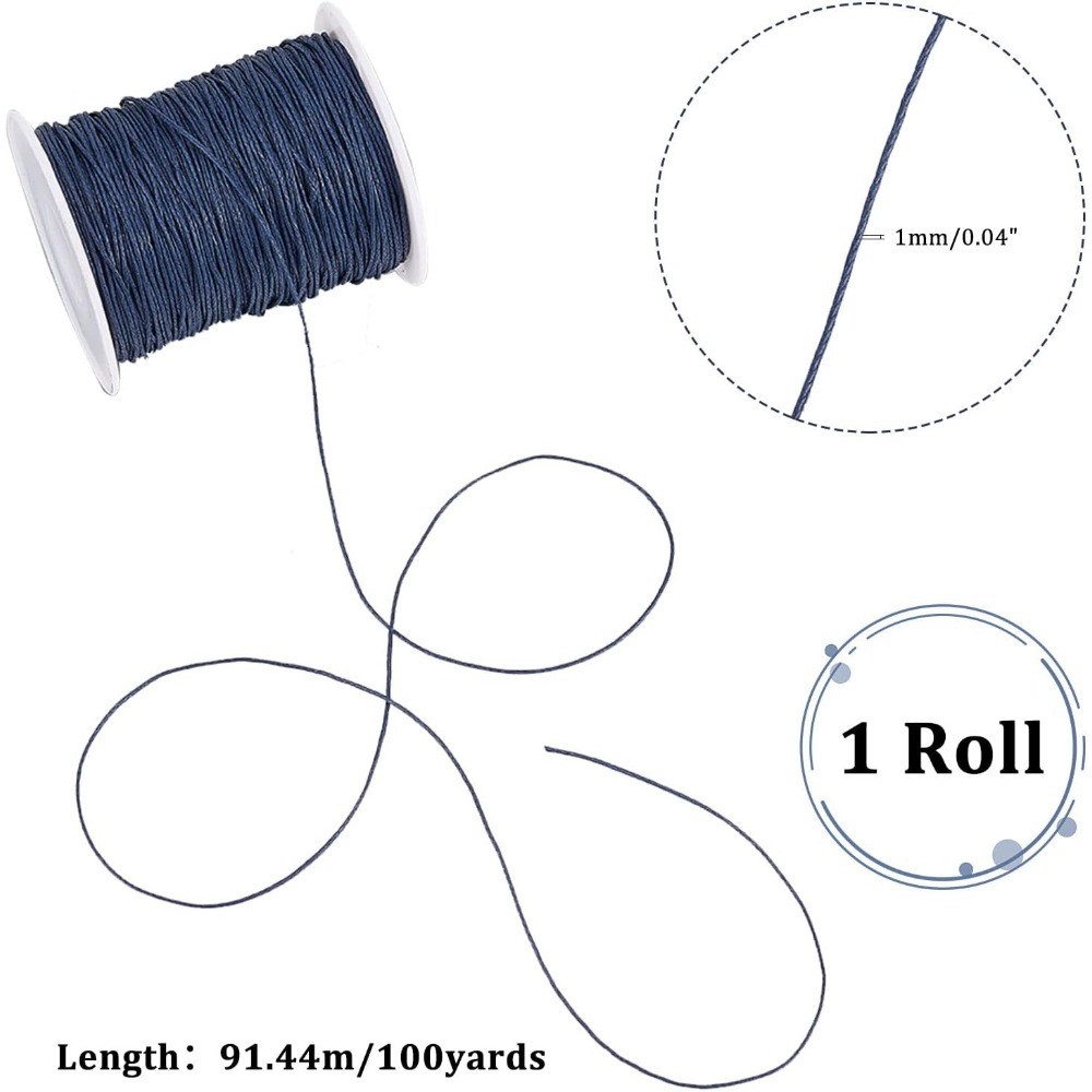 Waxed Cotton Cord 1mm Blue Waxed Thread String for Jewelry Making Crafting