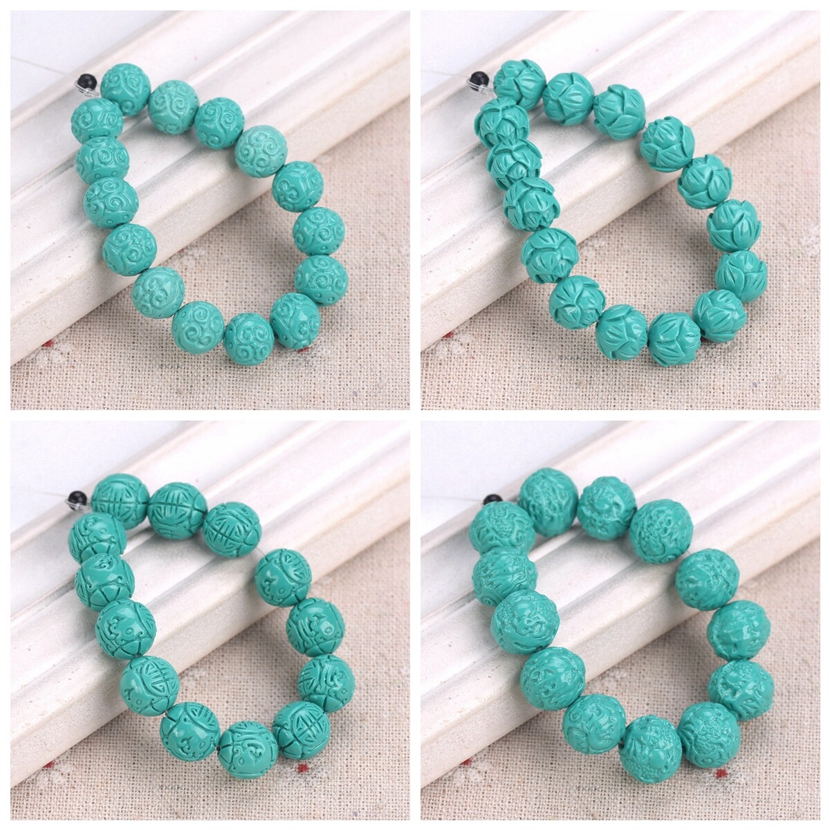 10pcs Cyan Carving Bead Made From Stone Powder Loose Beads For DIY Bracelet