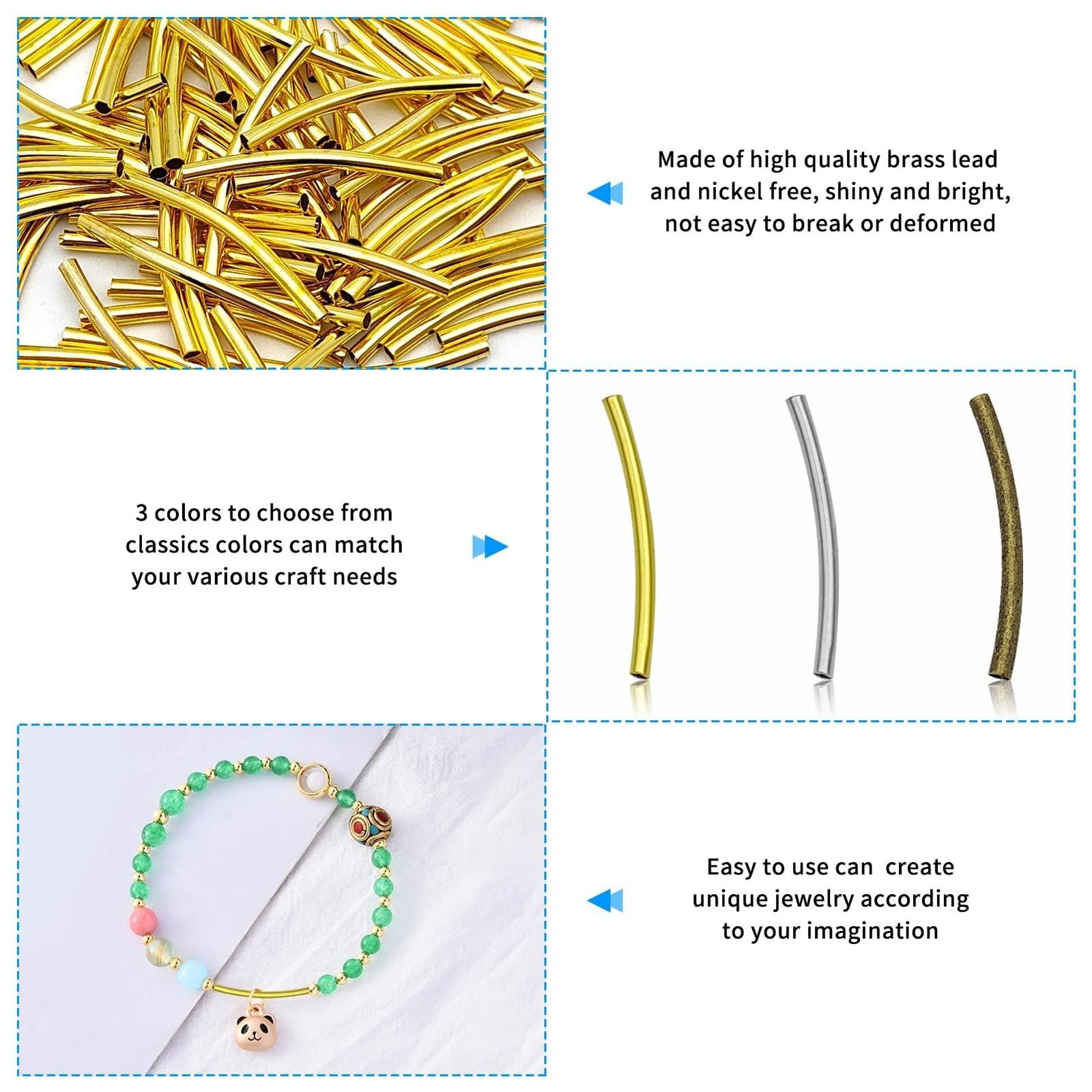 300Pcs Curved Noodle Tube Spacer Beads,25mm Long Curved Tube Noodles Beads Br…