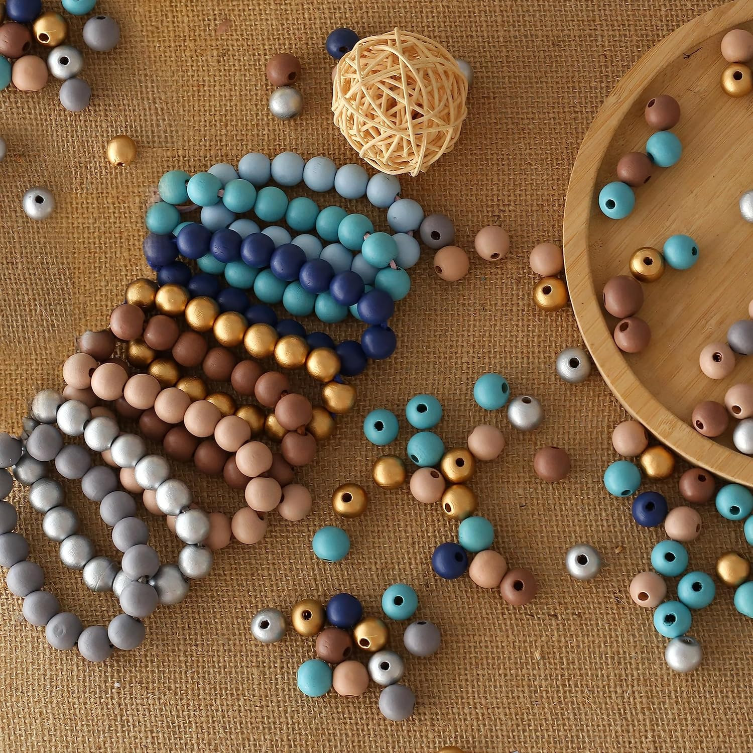 500Pcs Colored Wooden Beads round Blue Wooden Beads Colorful Natural Wood Beads