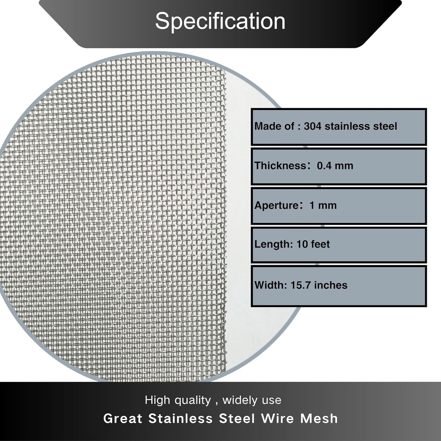 Stainless Steel 304 Wire Mesh Screen 15.5in x 10ft Metal Mesh for Doors Windows