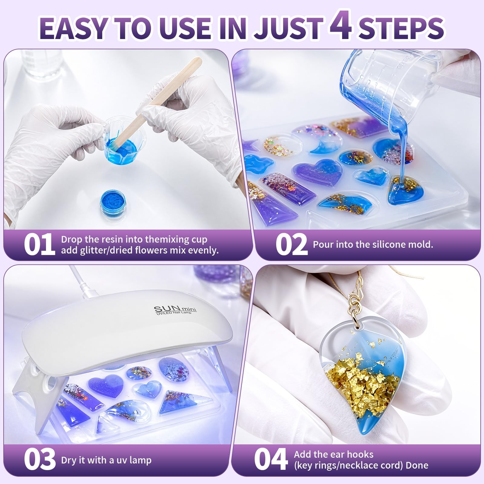250g UV Resin Kit with Light, Jewelry Starter Set