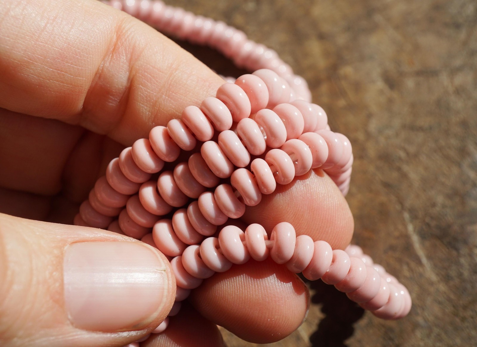 Pink Java Glass Beads (6-7mm) Donut Shape Artisan Made (2879A578) Indonesian