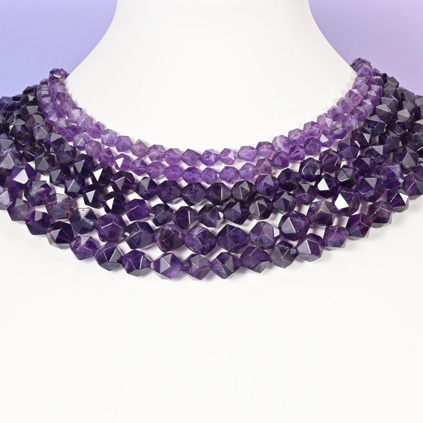 Purple Amethyst Diamond Star Cut Beads 6mm 8mm 10mm 15.5 Inch Strand