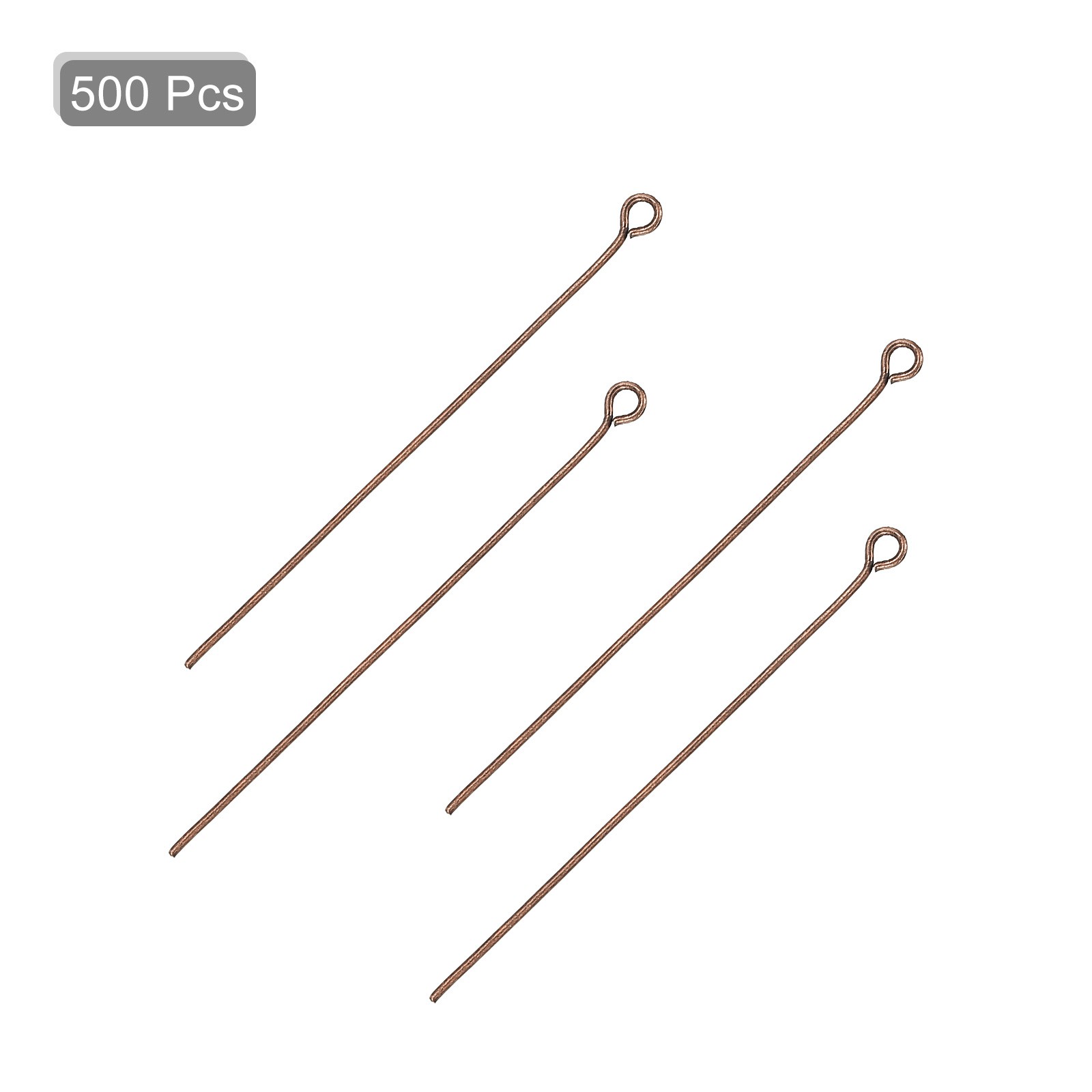 500Pcs Eye Pins Jewelry Findings Eye Pins 50mm Iron Eye Pins Red Copper