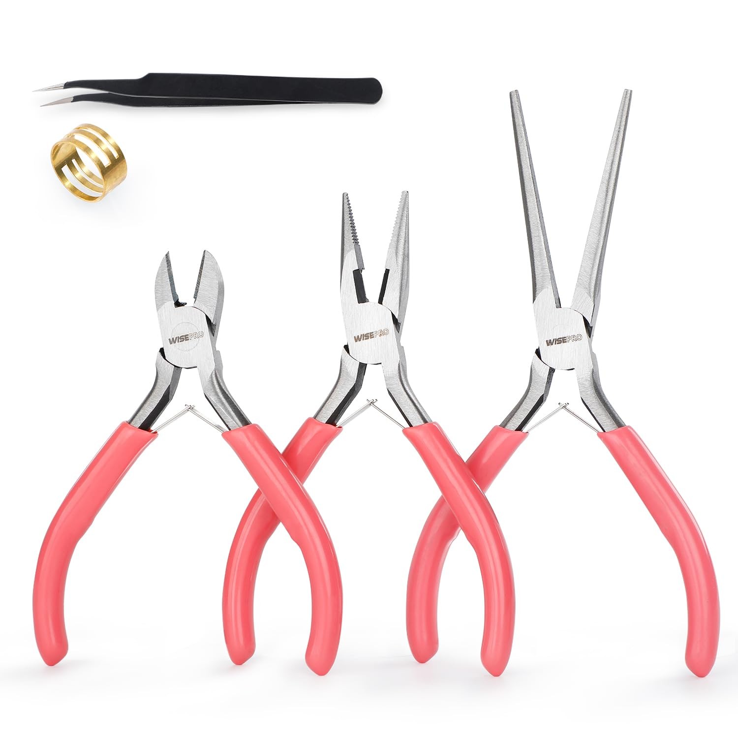 WISEPRO 3 PCS Mini Pliers Set, Pink Jewelry Plier Kit with Needle 3 PCS,