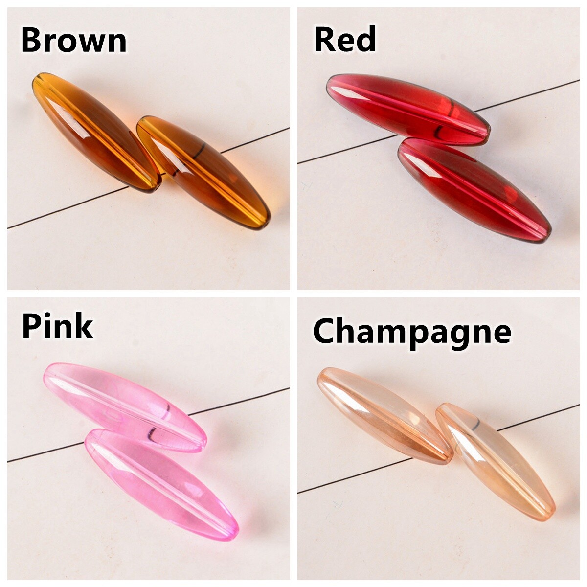 5pcs Long Oval Shape 40x12mm Glossy Crystal Glass Loose Beads for Jewelry Making