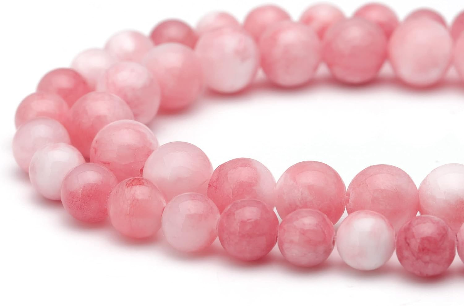 Natural Gemstone Beads for Jewelry Making,8Mm Pink White Jade Polished round Smo