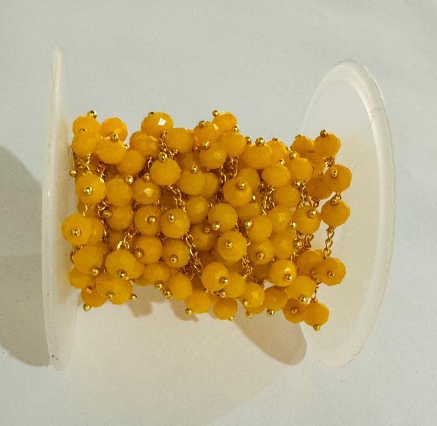 6mm Yellow Faceted Glass Beaded Cluster Chain – Wire Wrapped Dangle Bead Chain