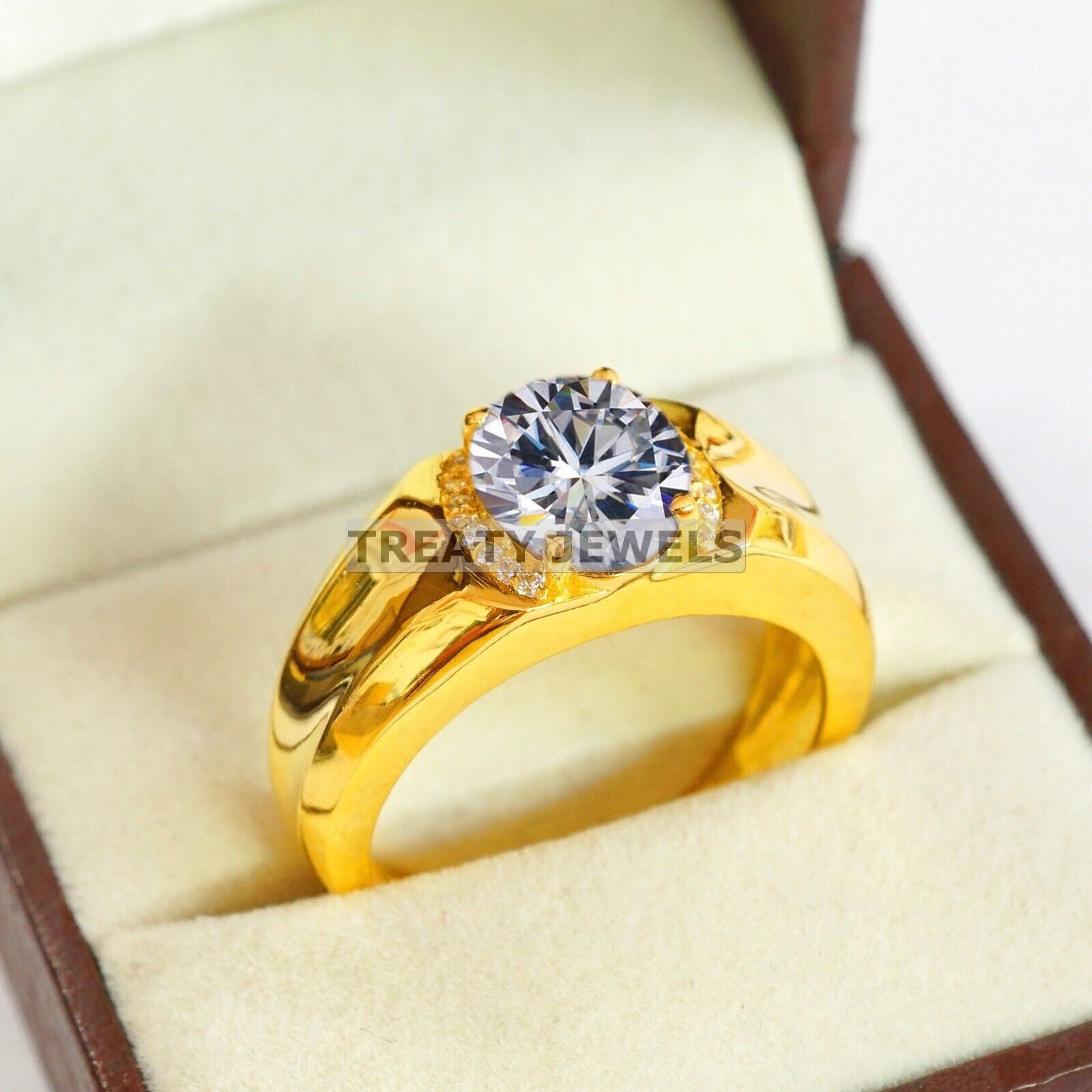 Moissanite Oval Cut With 14k Yellow Gold Ring For Men’s #B276 #