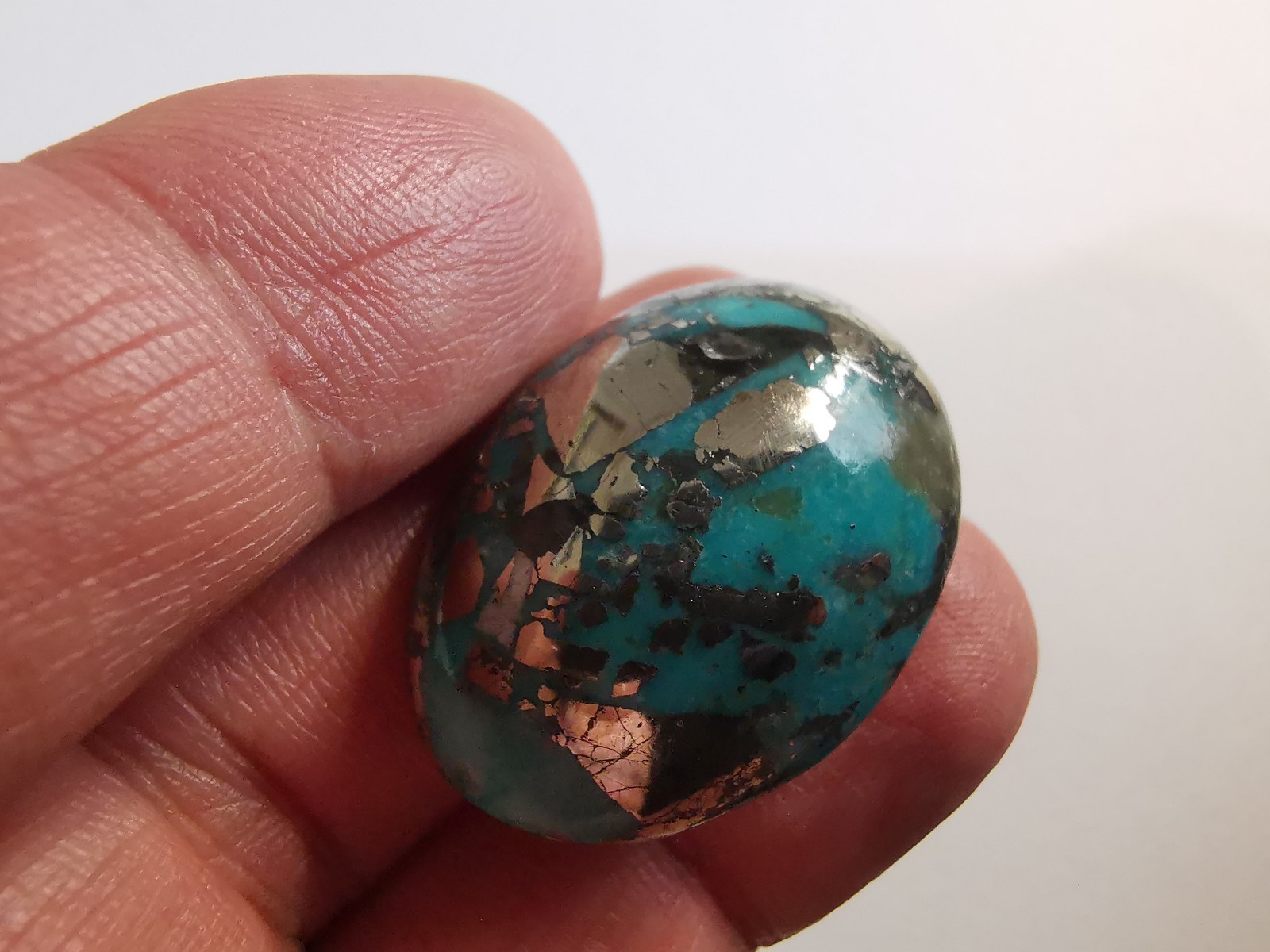 Turquoise & Pyrite Cabochon, Oval Shape, Stabilized Natural Turquoise, 100 Carat